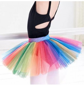 Children Girls Kids toddlers rainbow tutu skirts half-body mesh colorful ballet dance skirts princess performance skirt